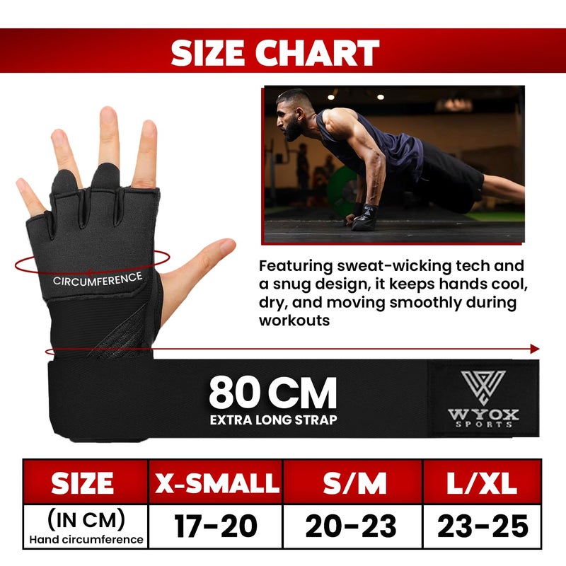 WYOX Gel Boxing Hand Wraps Inner Gloves for Men & Women, 80cm Quick Wrist Straps, Padded Knuckle Protection for Muay Thai Kickboxing, Hand Wraps for Boxing & Martial Arts (Black, L/XL) - Image 5